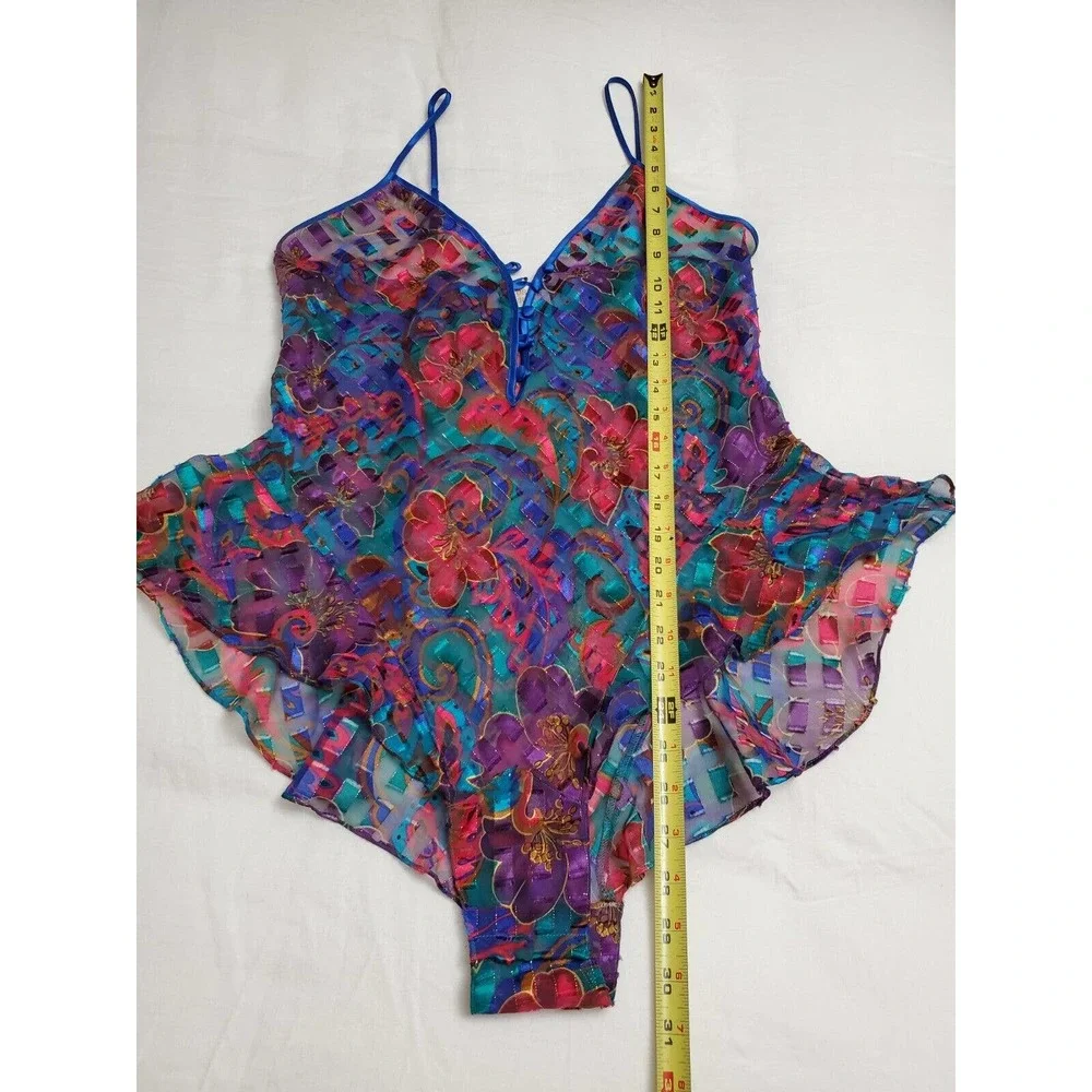VICTORIA’S SECRET Vintage Gold Label Blue Teddy Bodysuit Romper Size Medium EUC